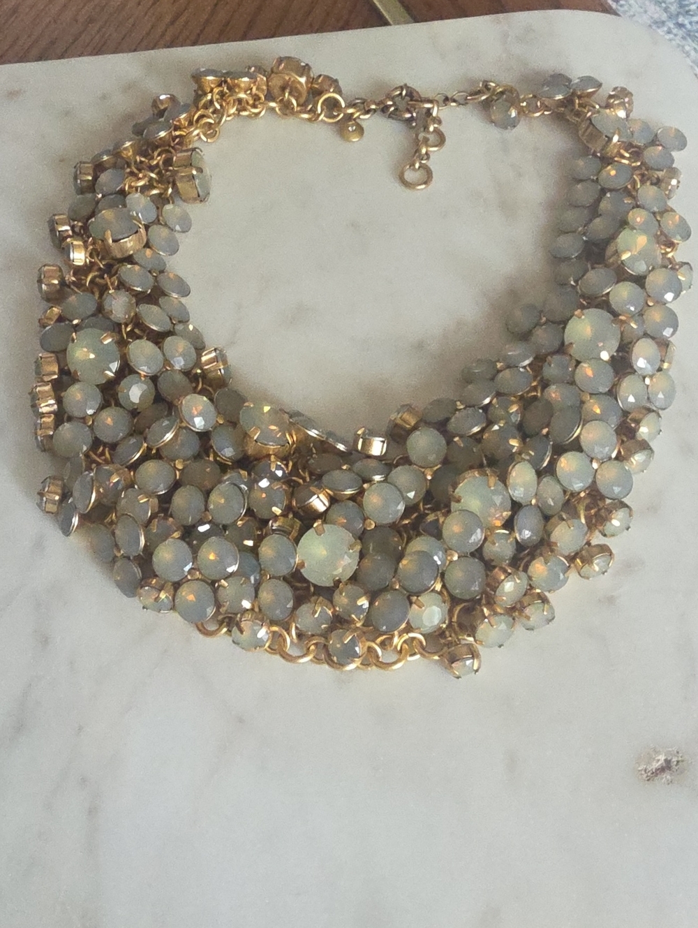 Vintage J.Crew Gold Tone Opal Glass Cluster Statement Necklace - Picture 3 of 8